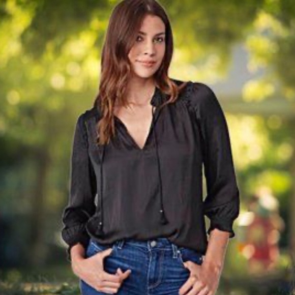 PAIGE Tops - PAIGE Laramie long sleeve matte satin polyester blouse with tassels size M.